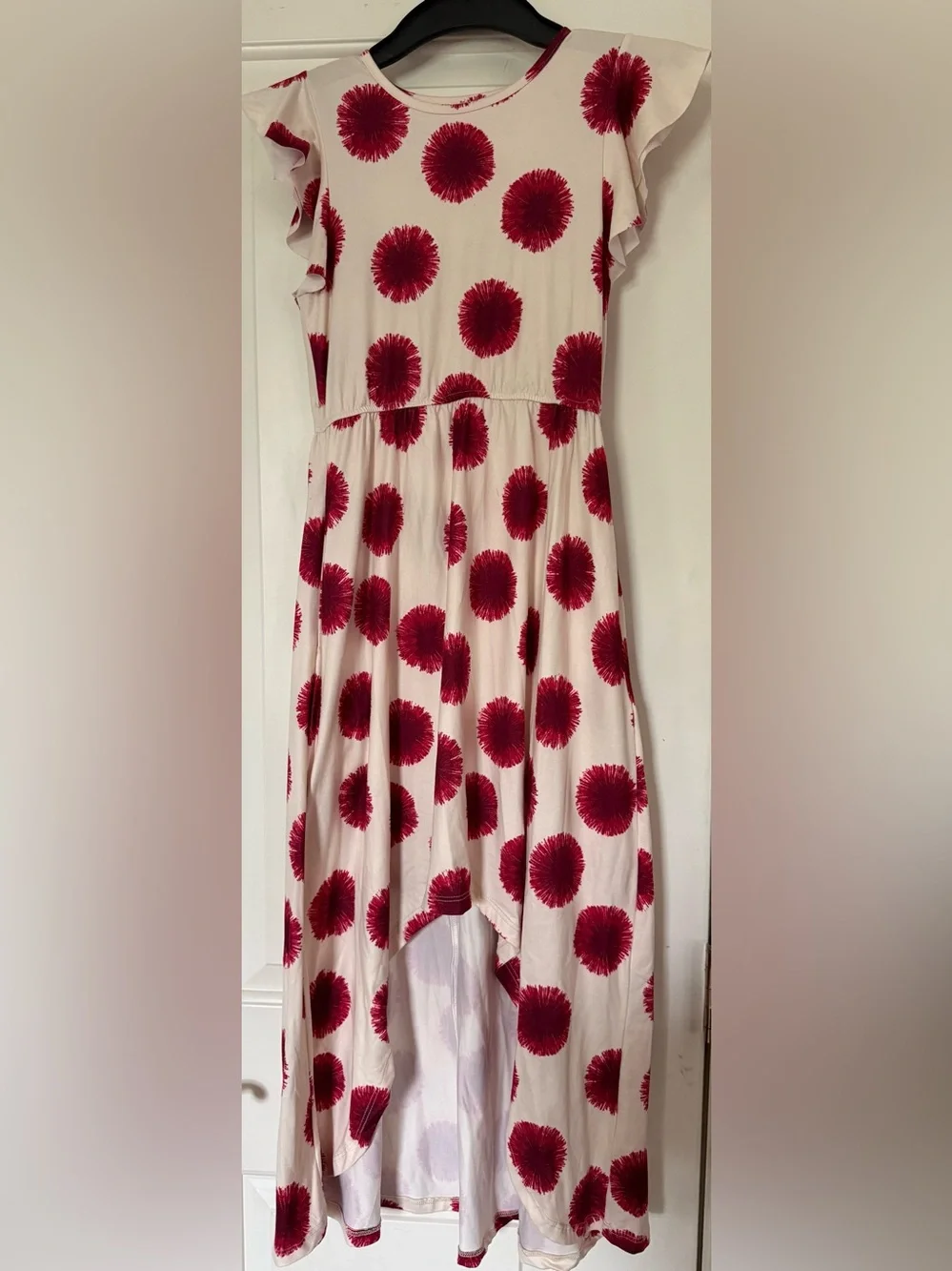 Joyfolie Cream High-Low Dress with Red Flower Print